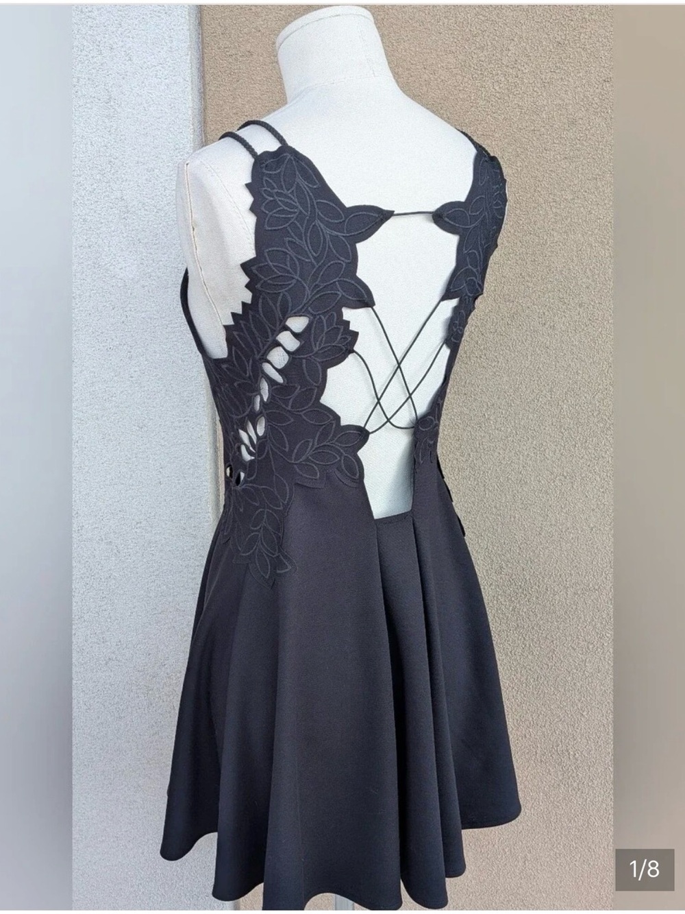 Free People Black Lace-Back Flared Dress